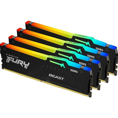 Kingston Fury Beast KF556C40BBAK4-128 128GB (32GB x4) DDR5, 5600MHz, CL40, DIMM, RGB, System Memory Kingston Fury Beast KF556C40BBAK4-128 128GB (32GB x4) DDR5, 5600MHz, CL40, DIMM, RGB, System Memory